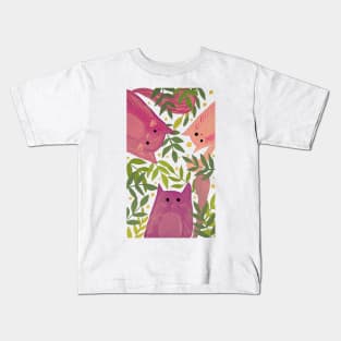 Cats and branches - pink and green Kids T-Shirt